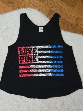 PINK Victoria's Secret Black 4th Of July Tank Top, Womens Medium